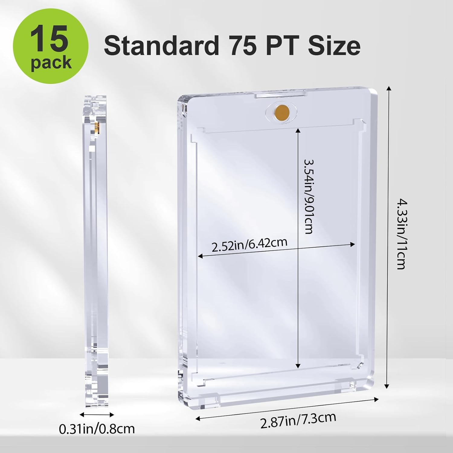 75PT Magnetic Card Holder, 15 Packs One Touch Card Holder with U-V Protection, Thick Magnetic Card Protector Hard Plastic Display Case for Baseball Basketball Sports Game Trading Cards