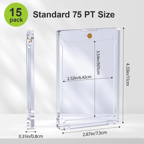 75PT Magnetic Card Holder, 15 Packs One Touch Card Holder with U-V Protection, Thick Magnetic Card Protector Hard Plastic Display Case for Baseball Basketball Sports Game Trading Cards
