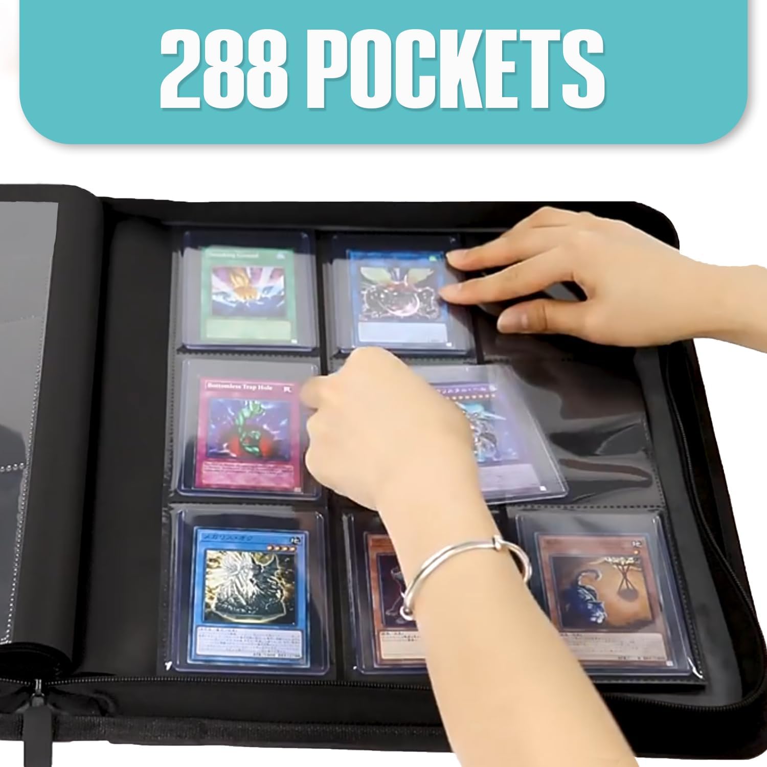 Top Loader Binder 9 Pocket, Holds 288 Toploaders, Side-Loading Zippered Denim Style Album for Trading Cards, Sports Cards, Baseball, MTG, TCG and Graded Card Sleeves (3" x 4") (Red)