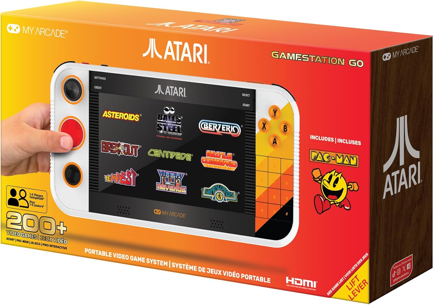 My Arcade Atari Gamestation Go: Rechargeable Battery, Over 200+ Preloaded Retro Video Games Including Pac-Man, Recharged, & Balls of Steel, Wi-Fi, Smartglow, 7 Inch Display