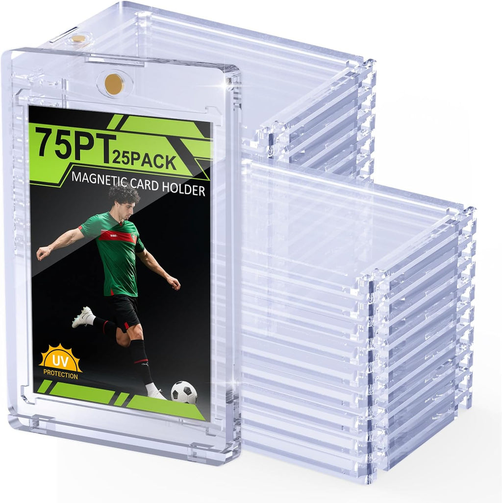 75PT Magnetic Card Holder, 25 Packs One Touch Card Holder with U-V Protection, Thick Magnetic Card Protector Hard Plastic Display Case for Baseball Basketball Sports Game Trading Cards