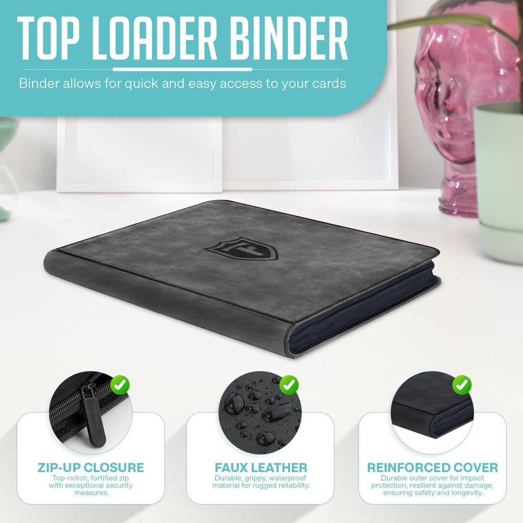 Top Loader Binder 9 Pocket, Holds 288 Toploaders, Side-Loading Zippered Denim Style Album for Trading Cards, Sports Cards, Baseball, MTG, TCG and Graded Card Sleeves (3" x 4") (Aqua Green)