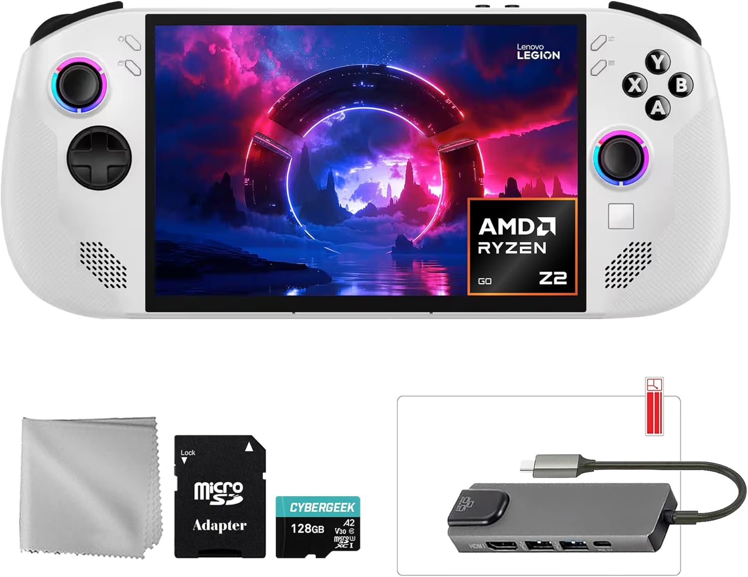 Lenovo Legion Go S 2TB SSD AMD Ryzen Z2 Go CPU Gaming Handheld 8-inch Touchscreen 120Hz, Win11, White, Mytrix Hub, 128GB MicroSD Card, 4 Accessories: 5 in 1 Bundle