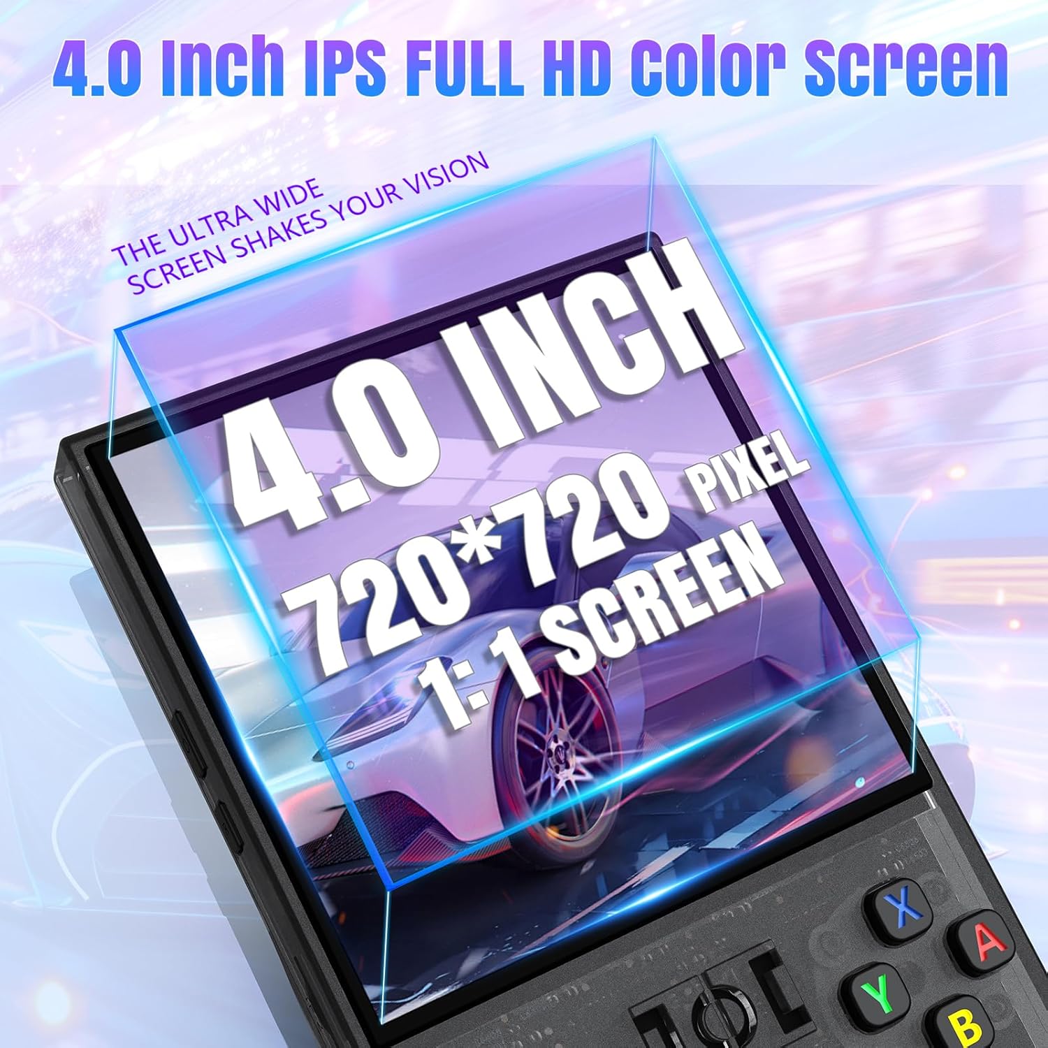 R36MAX Retro Handheld Game Console, 4.0-Inch IPS Display, 720x720 Resolution, Linux System, 64GB Support 18,000+ Classic Games, 4000mah Battery, with Portable Case(Blue 64GB)