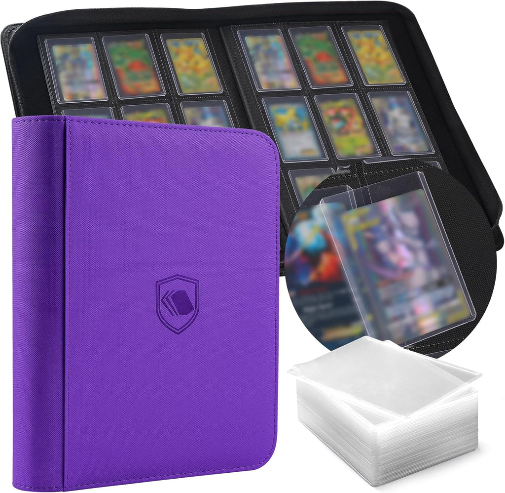 Toploader Binder, Holds 360 Toploaders, 100 Toploaders INCLUDED, 9-Pocket PU Cover Top Loader Binder for 3" x 4" Rigid Toploader, Ringless Double-Sided Toploader Card Binder for TCG, Sport Cards