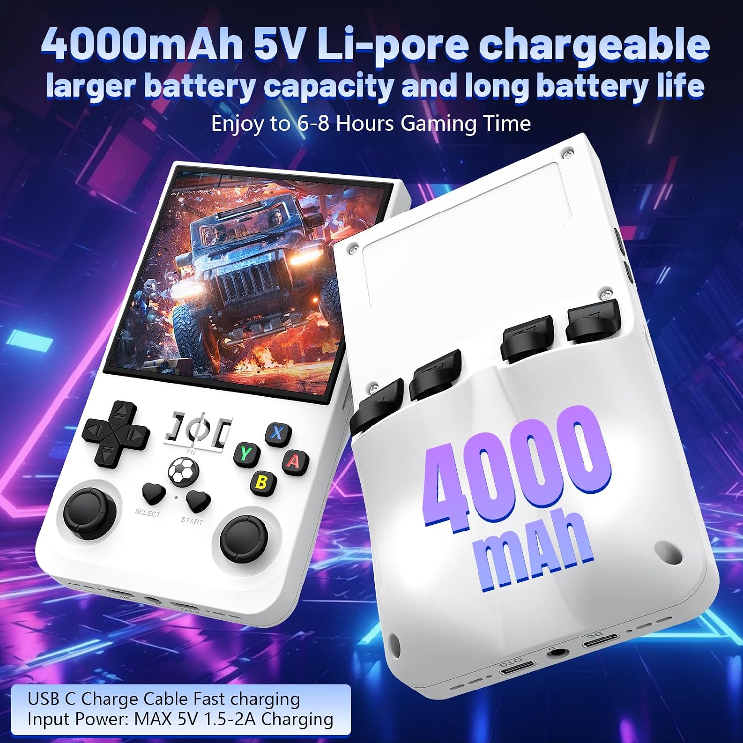 R36MAX Retro Handheld Game Console, 4.0-Inch IPS Display, 720x720 Resolution, Linux System, 64GB Support 18,000+ Classic Games, 4000mah Battery, with Portable Case(White 64GB)
