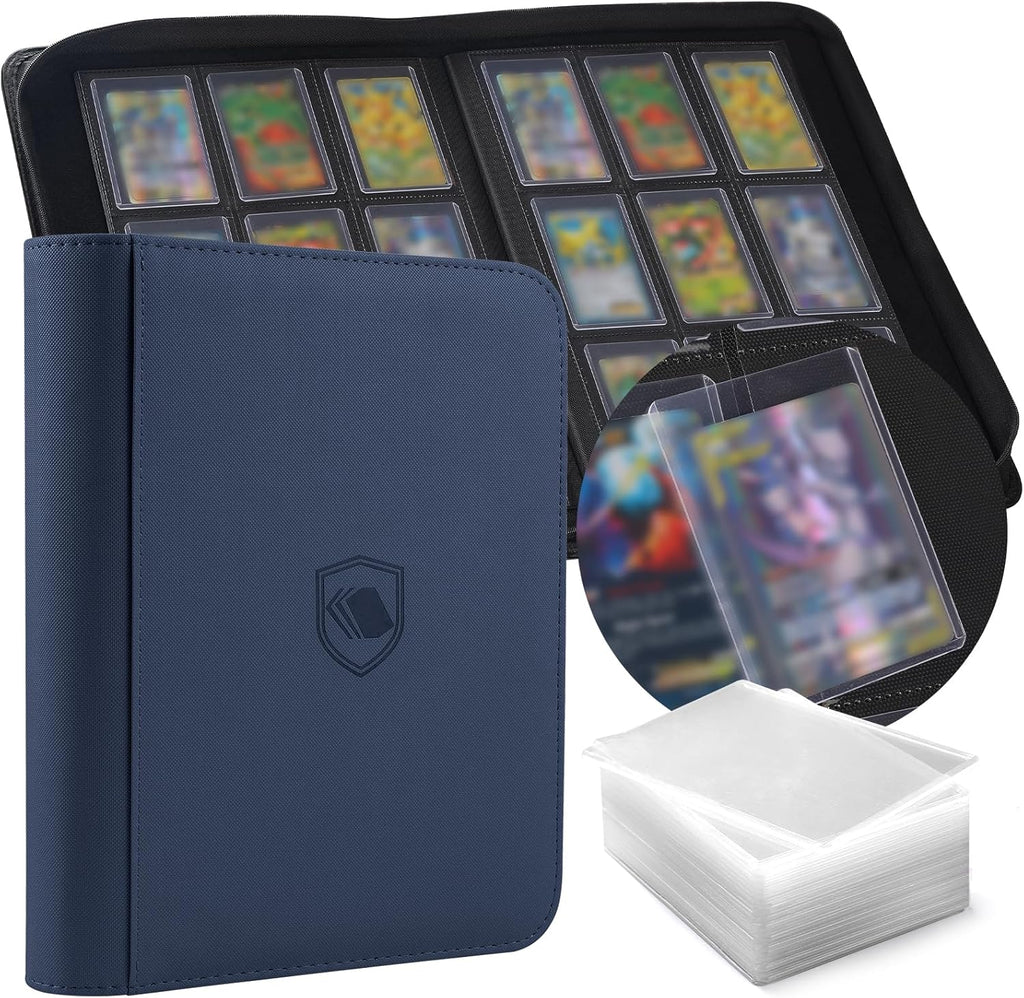 Toploader Binder, Holds 360 Toploaders, 100 Toploaders INCLUDED, 9-Pocket PU Cover Top Loader Binder for 3" x 4" Rigid Toploader, Ringless Double-Sided Toploader Card Binder for TCG, Sport Cards