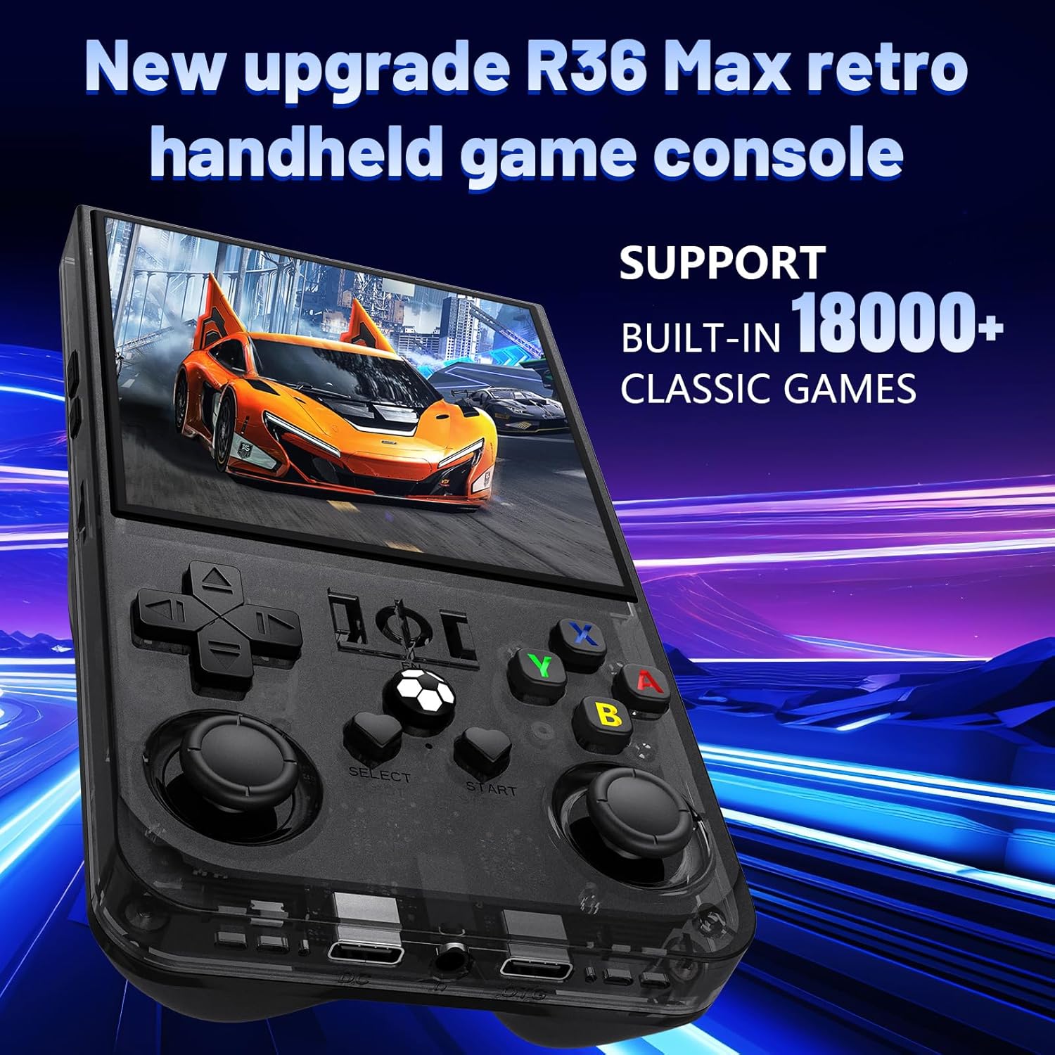 R36MAX Retro Handheld Game Console, 4.0-Inch IPS Display, 720x720 Resolution, Linux System, 64GB Support 18,000+ Classic Games, 4000mah Battery, with Portable Case(Gray 64GB)