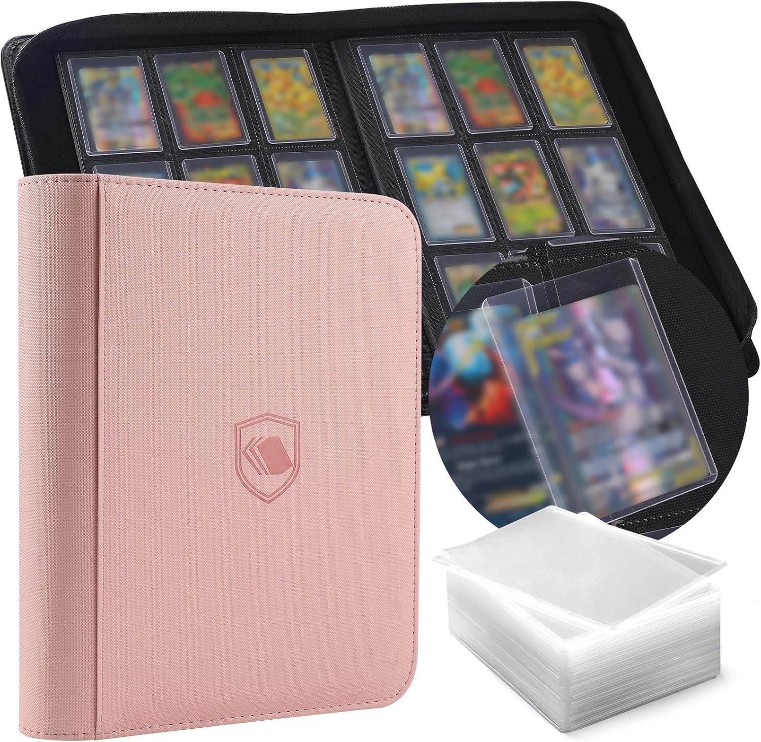 Toploader Binder, Holds 360 Toploaders, 100 Toploaders INCLUDED, 9-Pocket PU Cover Top Loader Binder for 3" x 4" Rigid Toploader, Ringless Double-Sided Toploader Card Binder for TCG, Sport Cards