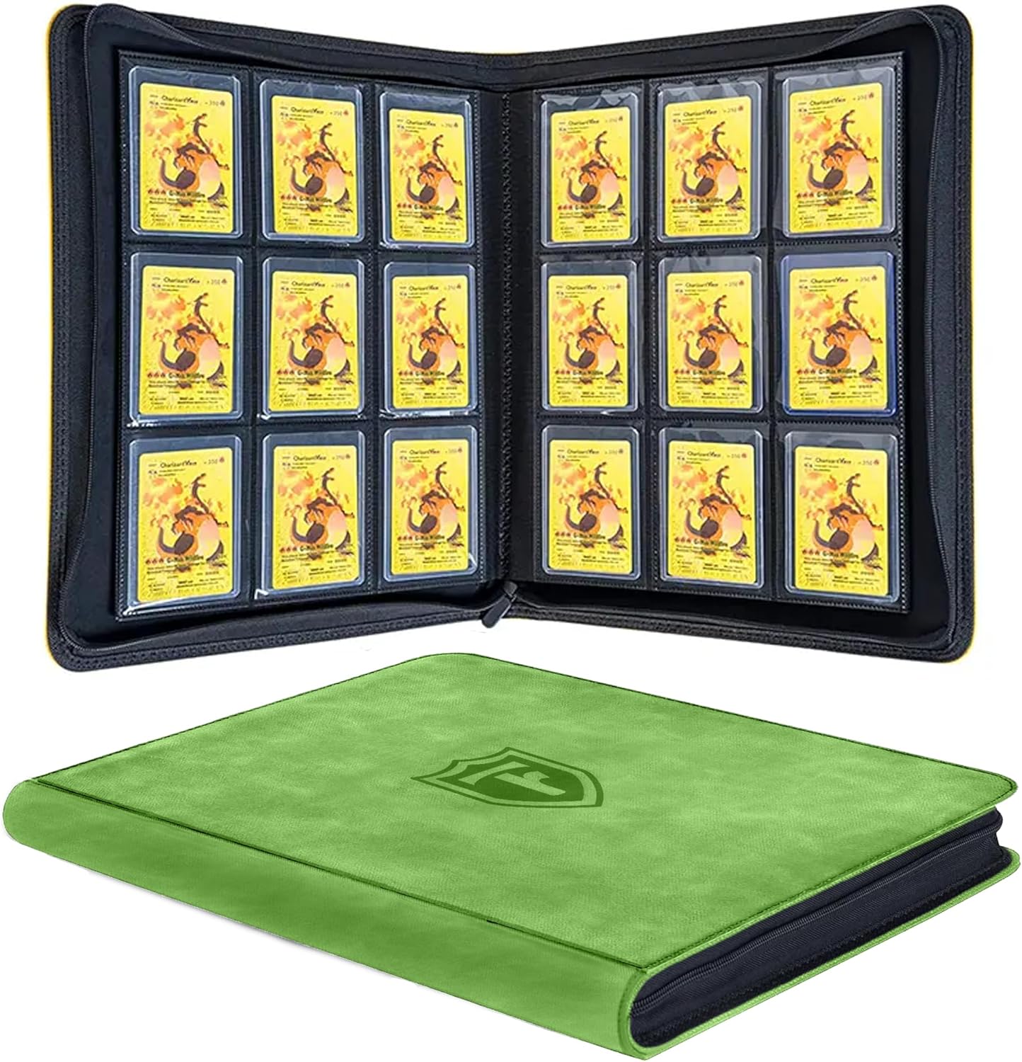 Top Loader Binder 9 Pocket, Holds 288 Toploaders, Side-Loading Zippered Denim Style Album for Trading Cards, Sports Cards, Baseball, MTG, TCG and Graded Card Sleeves (3" x 4") (Aqua Green)