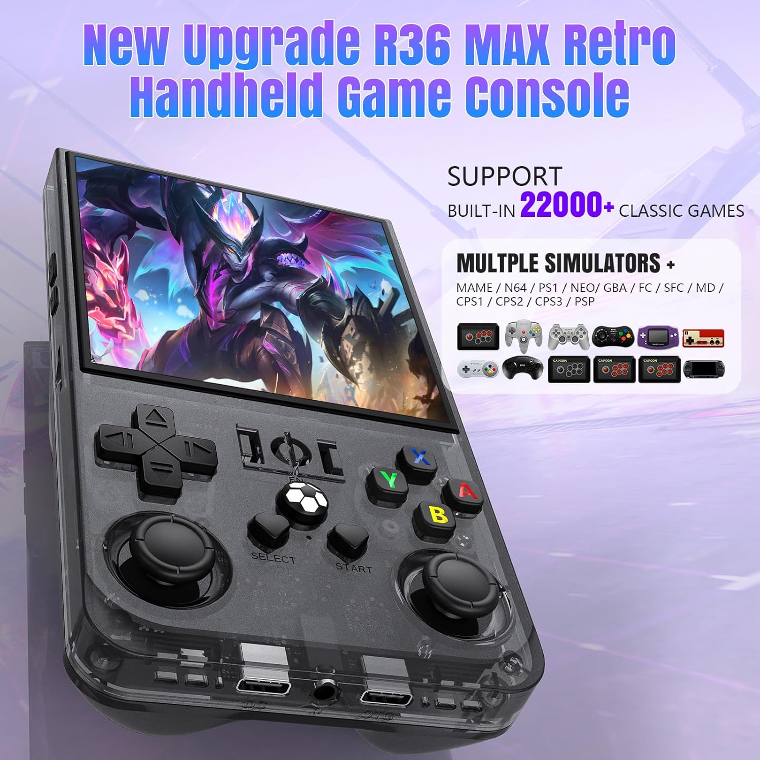 R36MAX Retro Handheld Game Console, 4.0-Inch IPS Display, 720x720 Resolution, Linux System, 64GB Support 18,000+ Classic Games, 4000mah Battery, with Portable Case(Blue 64GB)
