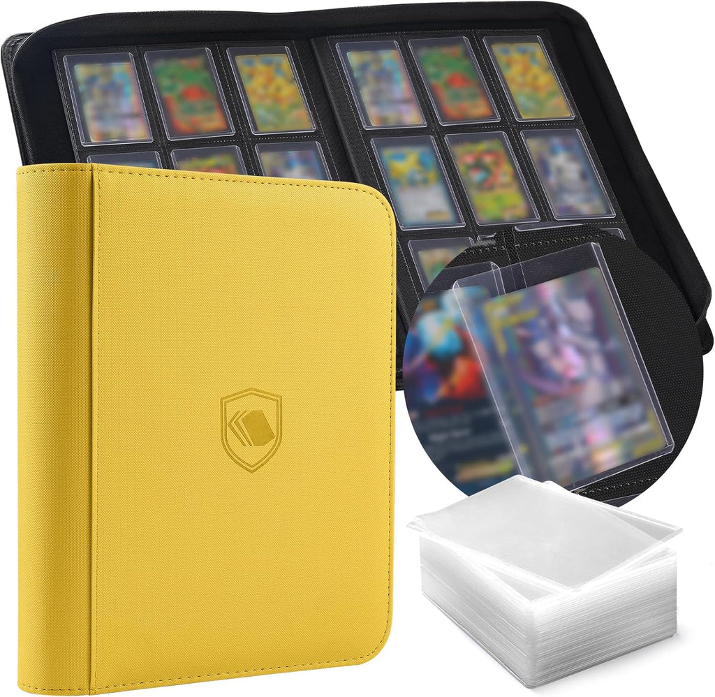 Toploader Binder, Holds 360 Toploaders, 100 Toploaders INCLUDED, 9-Pocket PU Cover Top Loader Binder for 3" x 4" Rigid Toploader, Ringless Double-Sided Toploader Card Binder for TCG, Sport Cards