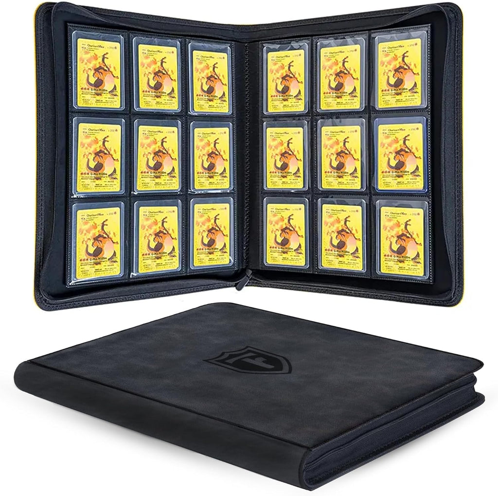 Top Loader Binder 9 Pocket, Holds 288 Toploaders, Side-Loading Zippered Denim Style Album for Trading Cards, Sports Cards, Baseball, MTG, TCG and Graded Card Sleeves (3" x 4") (Black)