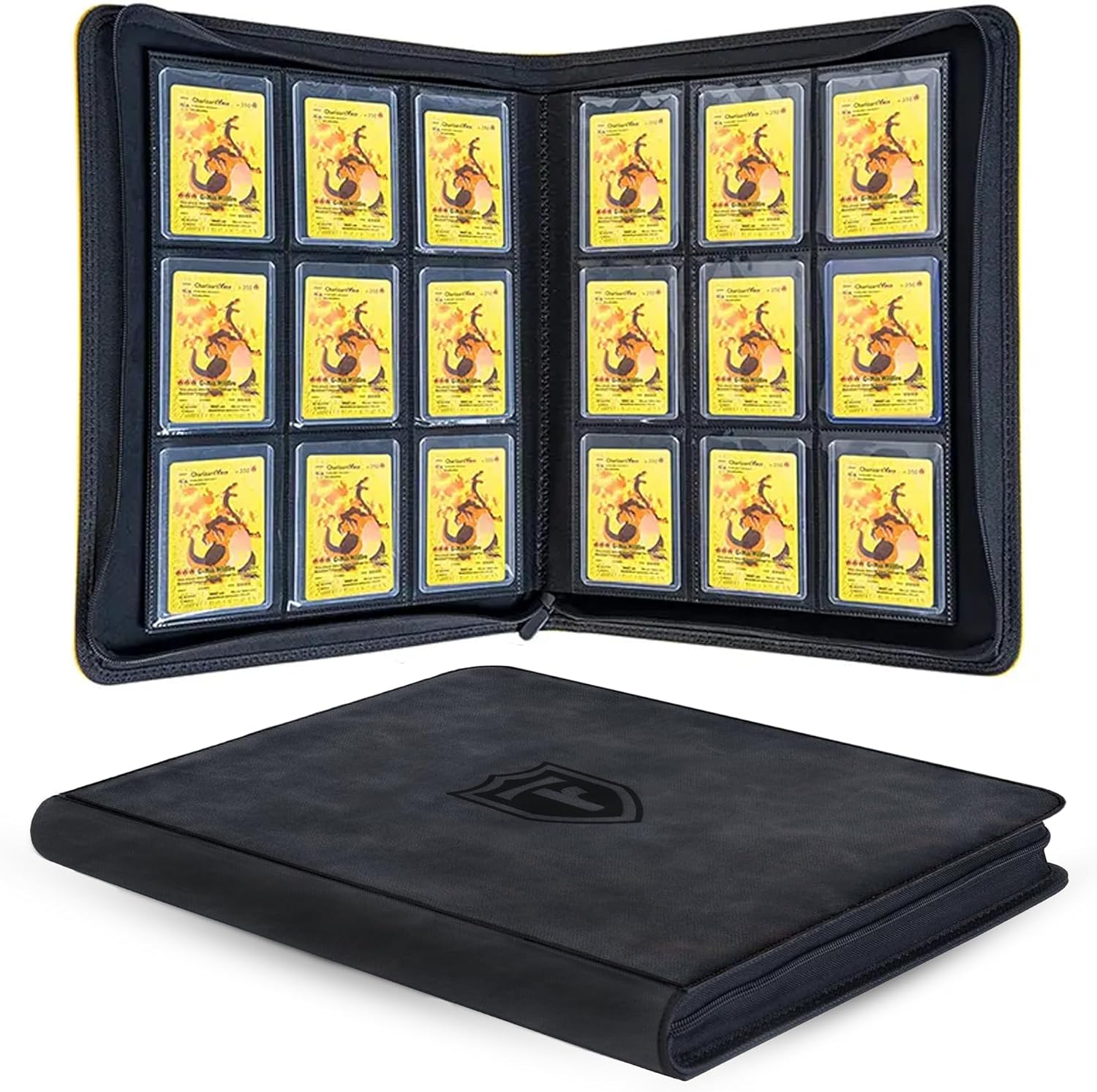 Top Loader Binder 9 Pocket, Holds 288 Toploaders, Side-Loading Zippered Denim Style Album for Trading Cards, Sports Cards, Baseball, MTG, TCG and Graded Card Sleeves (3" x 4") (Black)