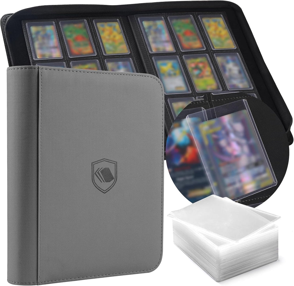 Toploader Binder, Holds 360 Toploader, 100 Toploaders INCLUDED, 9-Pocket PU Cover Top Loader Binder for 3" x 4" Rigid Toploaders, Ringless Double-Sided Toploader Card Binder for TCG, Sport Cards