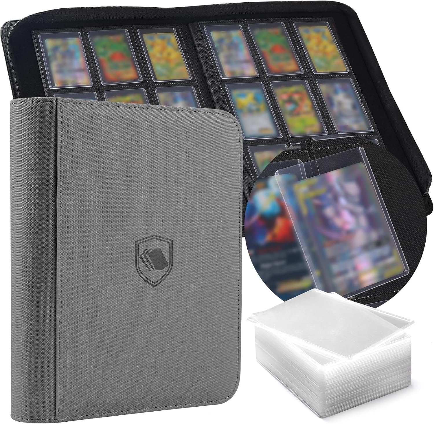Toploader Binder, Holds 360 Toploader, 100 Toploaders INCLUDED, 9-Pocket PU Cover Top Loader Binder for 3" x 4" Rigid Toploaders, Ringless Double-Sided Toploader Card Binder for TCG, Sport Cards