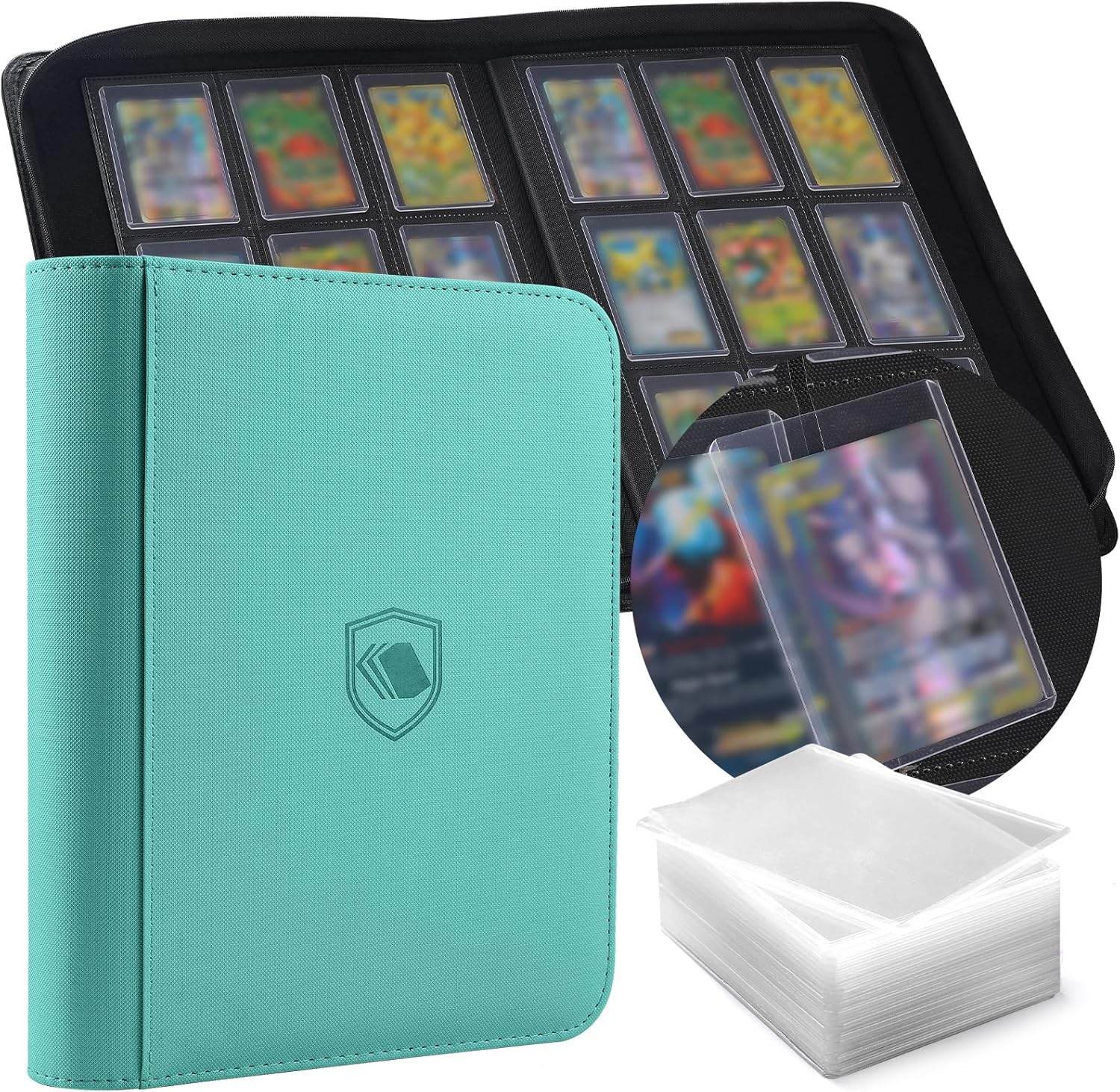 Toploader Binder, Holds 360 Toploaders, 100 Toploaders INCLUDED, 9-Pocket PU Cover Top Loader Binder for 3" x 4" Rigid Toploader, Ringless Double-Sided Toploader Card Binder for TCG, Sport Cards