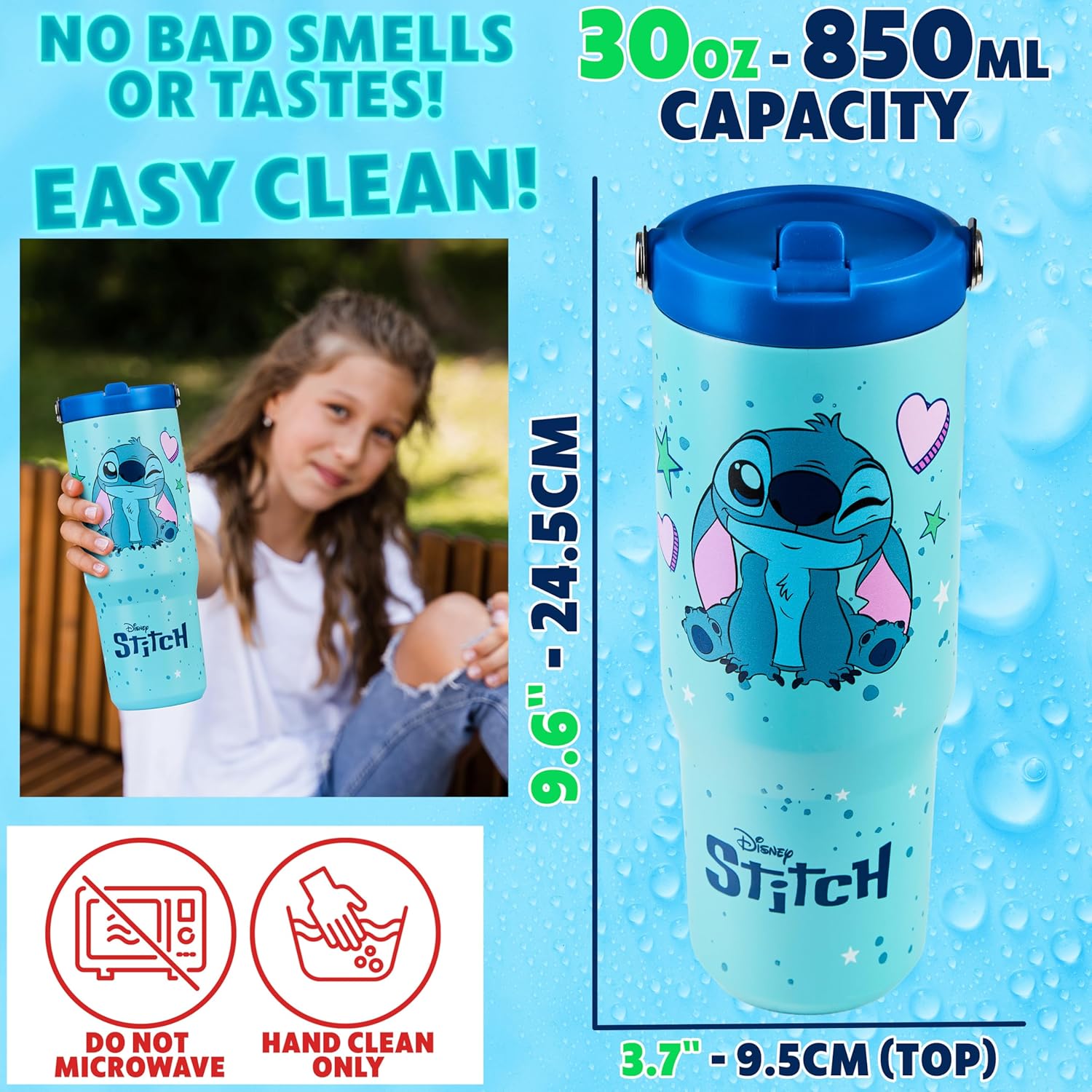 Get Trend Disney Stitch Tumbler with Straw 30oz Kids Teens Insulated Cup with Lid Handle Travel Mug Cups with Lids for School Sports Gifts for Kids (Blue Stitch)