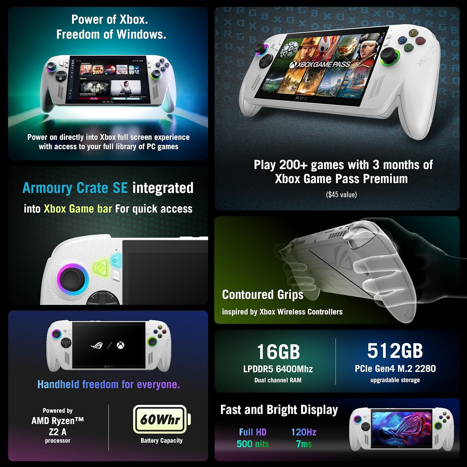 ASUS ROG Xbox Ally Gaming Handheld 7" 120Hz Touchscreen IPS Display (AMD Ryzen Z2 A, 16GB LPDDR5X, 512GB SSD, AMD RDNA 2 Graphics, Fingerprint, WiFi 6E, Bluetooth 5.4, Win 11 Home) with DKZ Hub