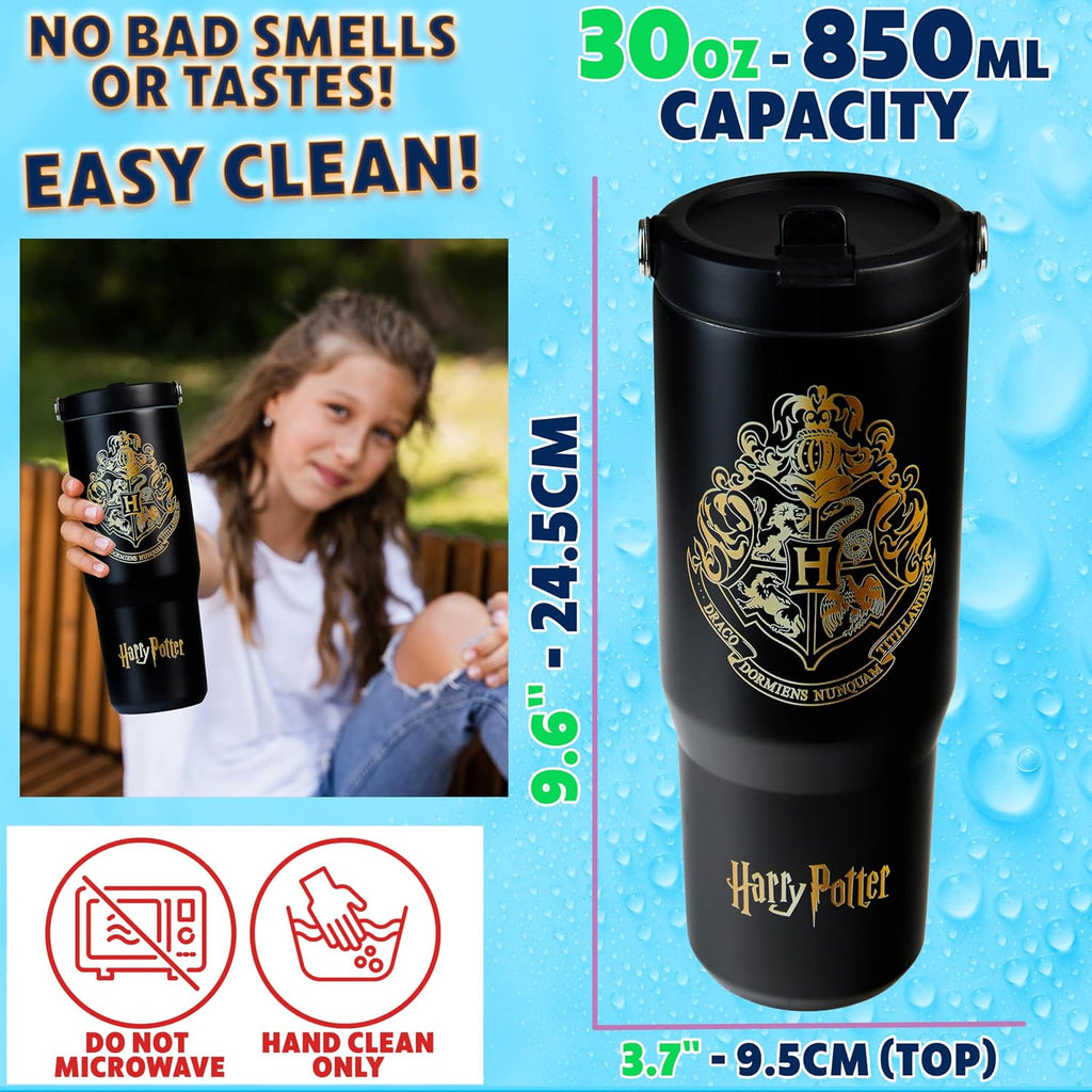 Get Trend Harry Potter Tumbler with Straw 30oz Kids Teens Insulated Cup with Lid Handle Travel Mug Cups with Lids for School Sports Gifts for Kids (Black Harry Potter)